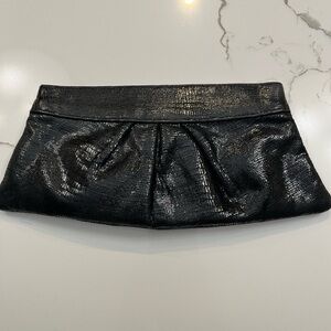 Lauren Merkin Black Leather Evening Clutch Bag Black Patent